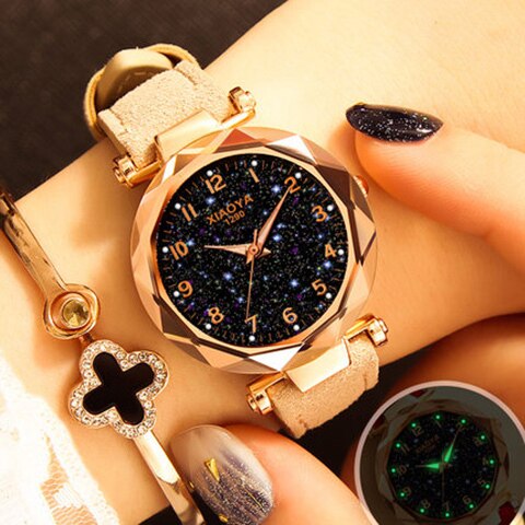Women Watches Best Sell Star Sky Dial Clock Luxury Rose Gold Women's Bracelet Quartz Wrist Watches New