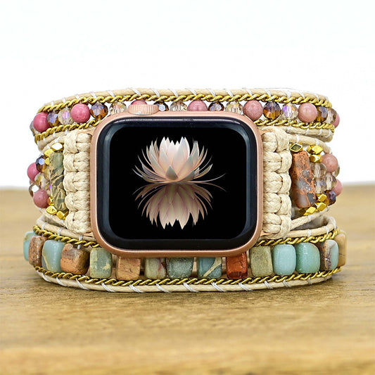 Natural Stone Strap 3 Layer Winding Apple Watch Band Stone Bead Woven Strap Bracelet