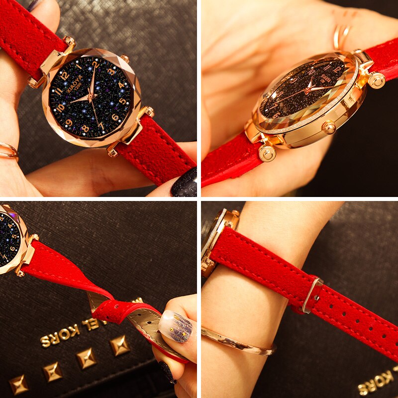 Women Watches Best Sell Star Sky Dial Clock Luxury Rose Gold Women's Bracelet Quartz Wrist Watches New