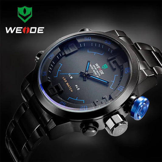 WEIDE Watch Men Stainless Steel Digital Watch Sports Wristwatch LED Quartz Military Wrist Watches