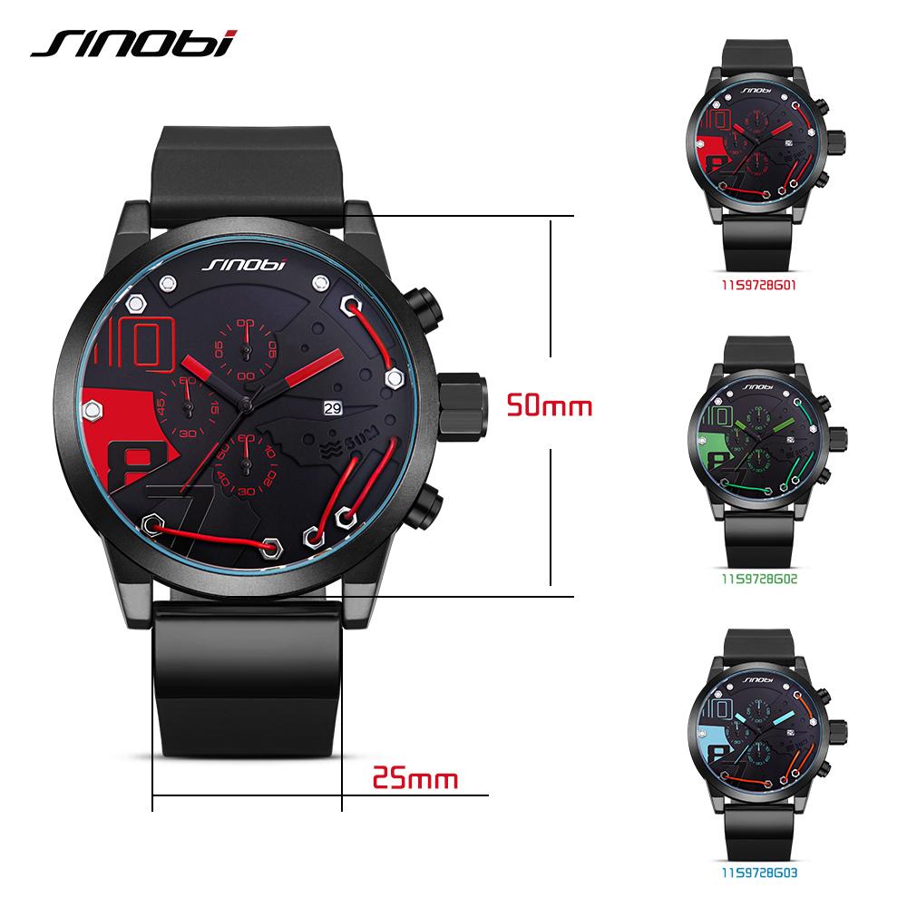 SINOBI Men Watches Full Steel Quartz Clock Racing Sport Chronograph Watch