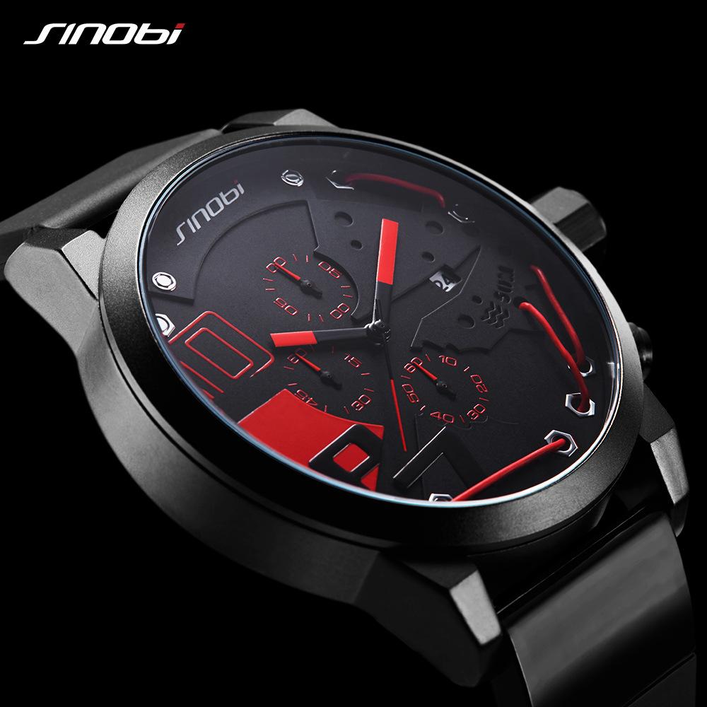 SINOBI Men Watches Full Steel Quartz Clock Racing Sport Chronograph Watch